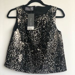 Monique Lhuillier couture black & white boat neck blouse